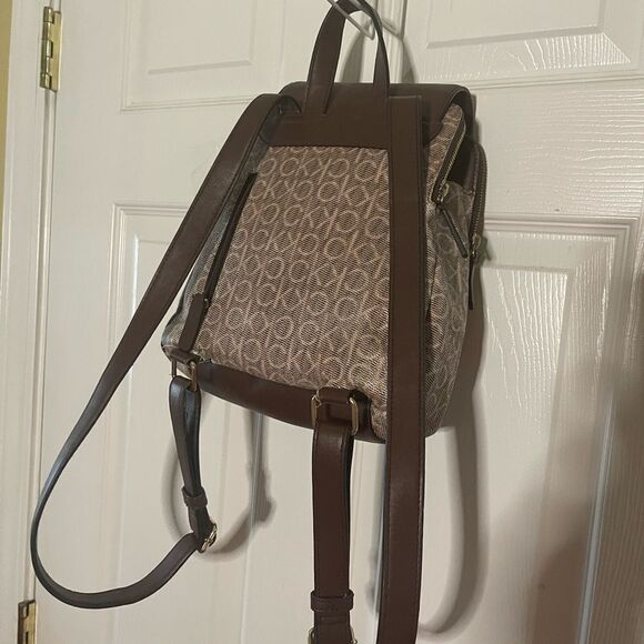Calvin Klein Tan and Brown Logos  small Backpack logo tone hardwares. main image 13
